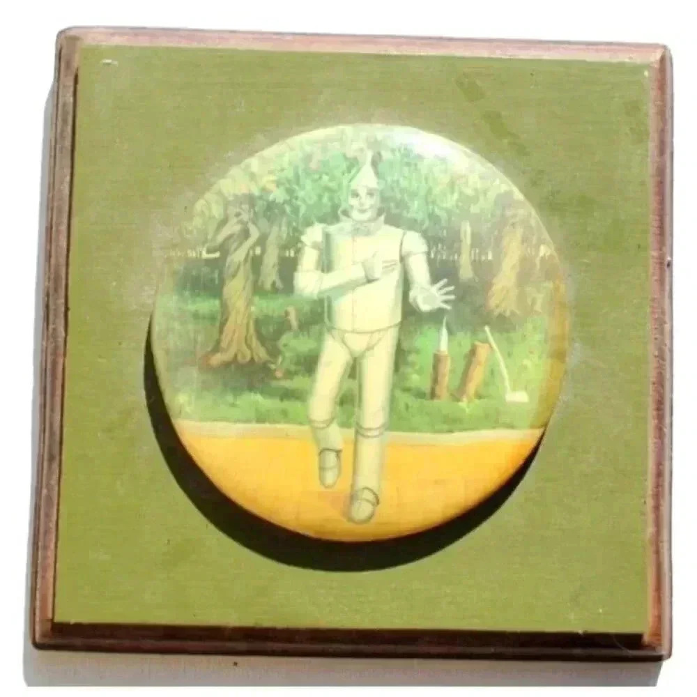 Vintage Large Pin Back Tin Man WIZARD OF OZ Wood Frame Wall Decor